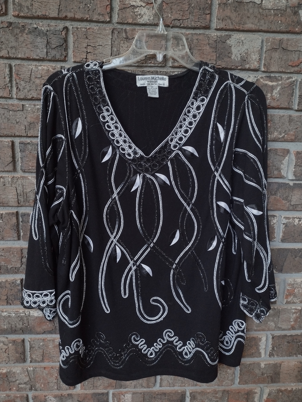 Lauren Michelle Women's 2X Tunic Floral Embroidered 3/4 Sleeve Artsy Whimsigoth